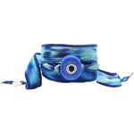 Dana Levy Multicolour Glass Evil Eye Amulet Wild Silk Ribbon Wrap Bracelet - Denim Blue Evil Eye Blue Leopard Print