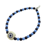 Dana Levy Evil Eye Chiclet Charm Two Tone Glass Bead Bracelet - Cornflower Blue / Navy Blue Glass Beads