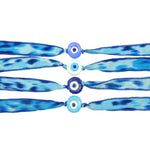 Dana Levy Multicolour Glass Evil Eye Amulet Wild Silk Ribbon Wrap Bracelet - Blue Leopard Print Group