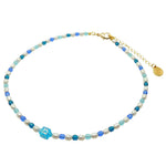 Dana Levy Multicolour Alef Bet Hebrew Initial Charm Freshwater Pearl Glass Crystal Bead Duo Choker - Turquoise Mem Blues Spectrum