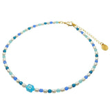 Dana Levy Multicolour Alef Bet Hebrew Initial Charm Freshwater Pearl Glass Crystal Bead Duo Choker - Turquoise Mem Blues Spectrum