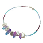 Dana Levy Ombre Quartz Crystal Charm Freshwater Pearl Beaded Necklace - Purple / Blue 