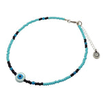 Dana Levy Ceramic Evil Eye Disc Charm Glass Bead Mix Choker - Pearlized Baby Blue / Aqua / Black / Capri