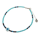 Dana Levy Ceramic Evil Eye Disc Charm Glass Bead Mix Choker - Pearlized Baby Blue / Aqua / Black / Capri