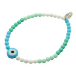Dana Levy Evil Eye Charm Colour Wheel Glass Bead Bracelet - Opaque Turquoise Eye - White/Mint/Aqua/Turquoise Colour Wheel