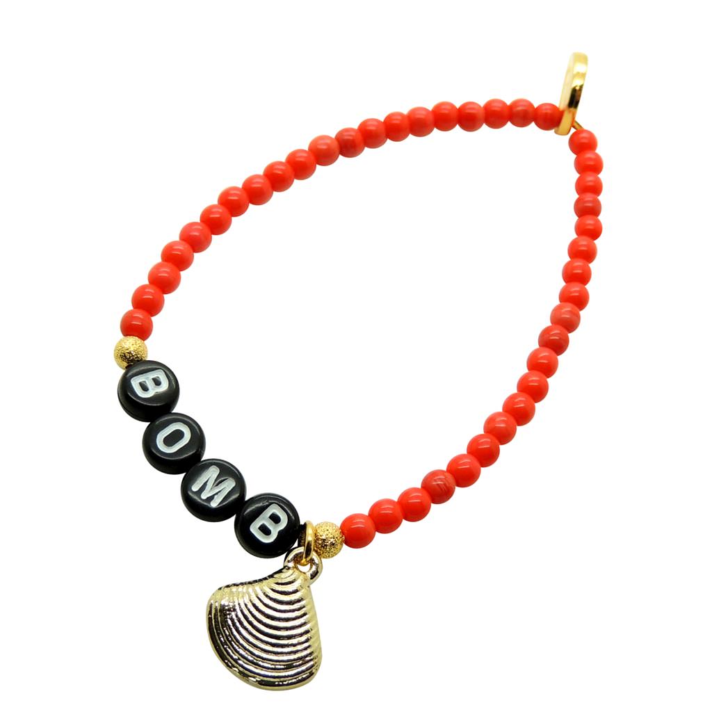 Dana Levy Bombshell Alphabet Charm Glass Bead Bracelet - Gold Coral