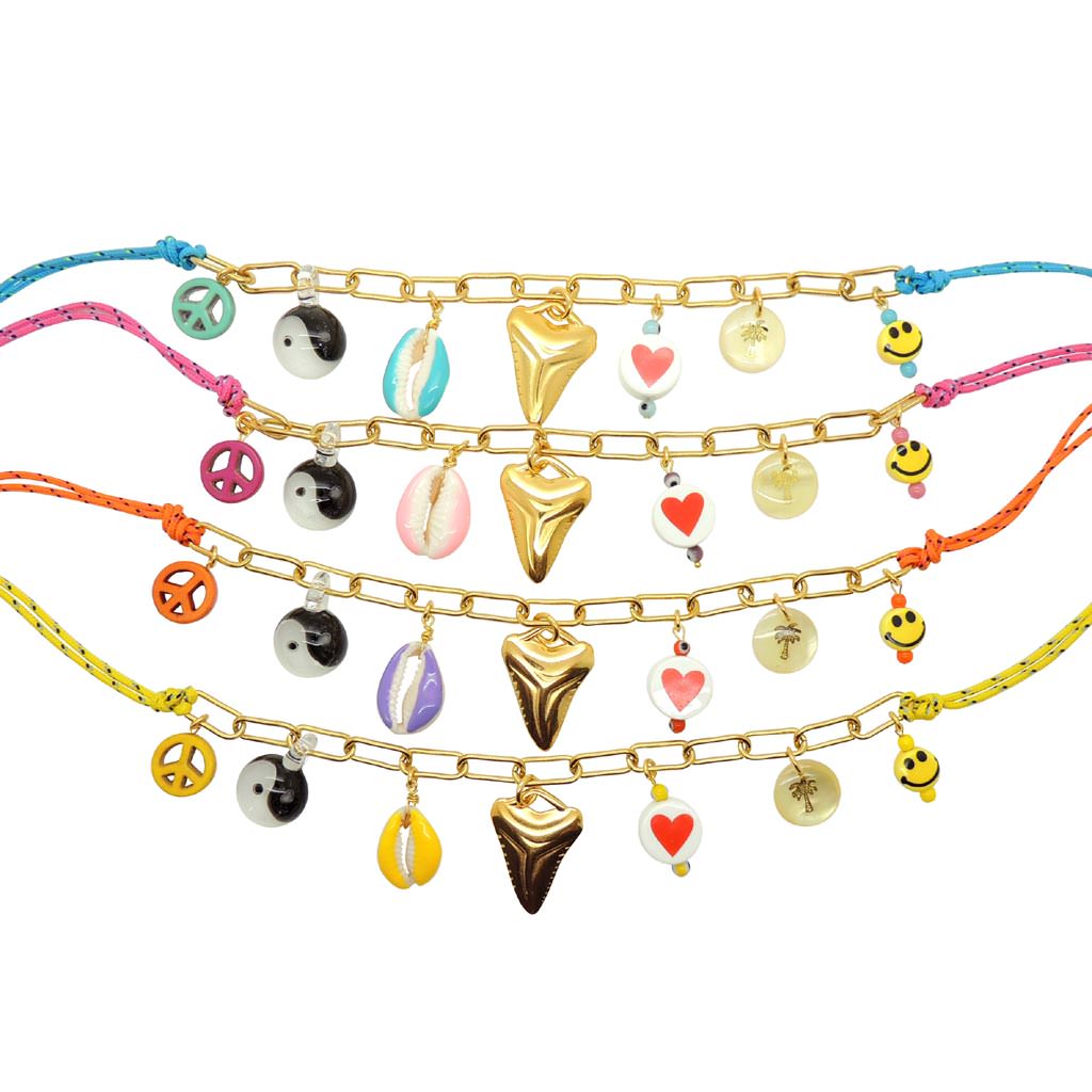 Dana Levy Treasure island Lucky Charms Nautical Cord Necklace - Detail Turquoise Pink Orange Yellow