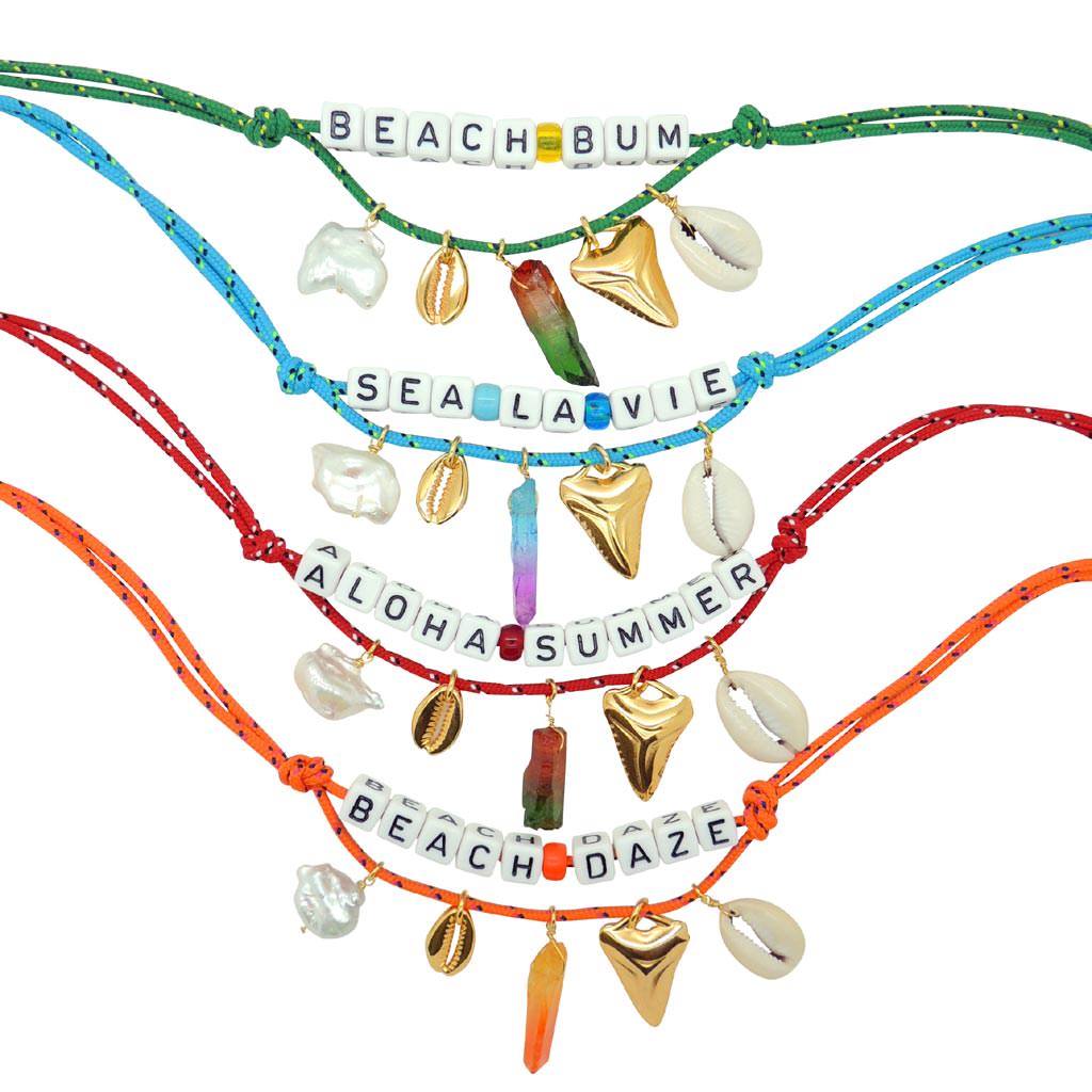 Dana Levy Personalised Maxi Alphabet Cube Beach Treasures Nautical Cord Necklace - Group Detail Green Turquoise Red Orange 