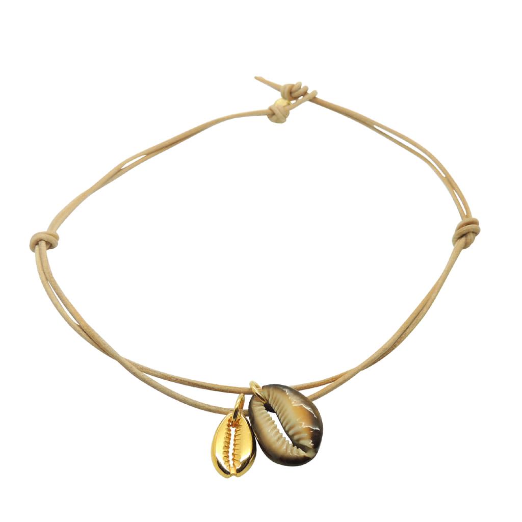 Dana Levy Midas Cobra Shell Charm Duo Leather Cord Necklace 