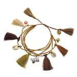 Dana Levy Treasure Island Charms Multi Tassel Beaded Cord Bracelet - Butterfly Charm Brown Tassel Mix