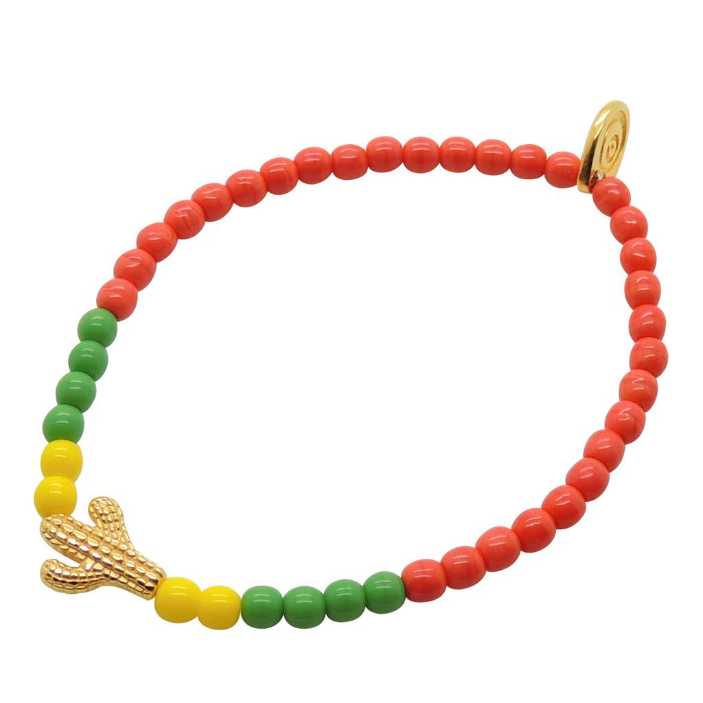 Dana Levy Cactus Charm Glass Bead Bracelet - Gold/Yellow/Apple Green/Coral