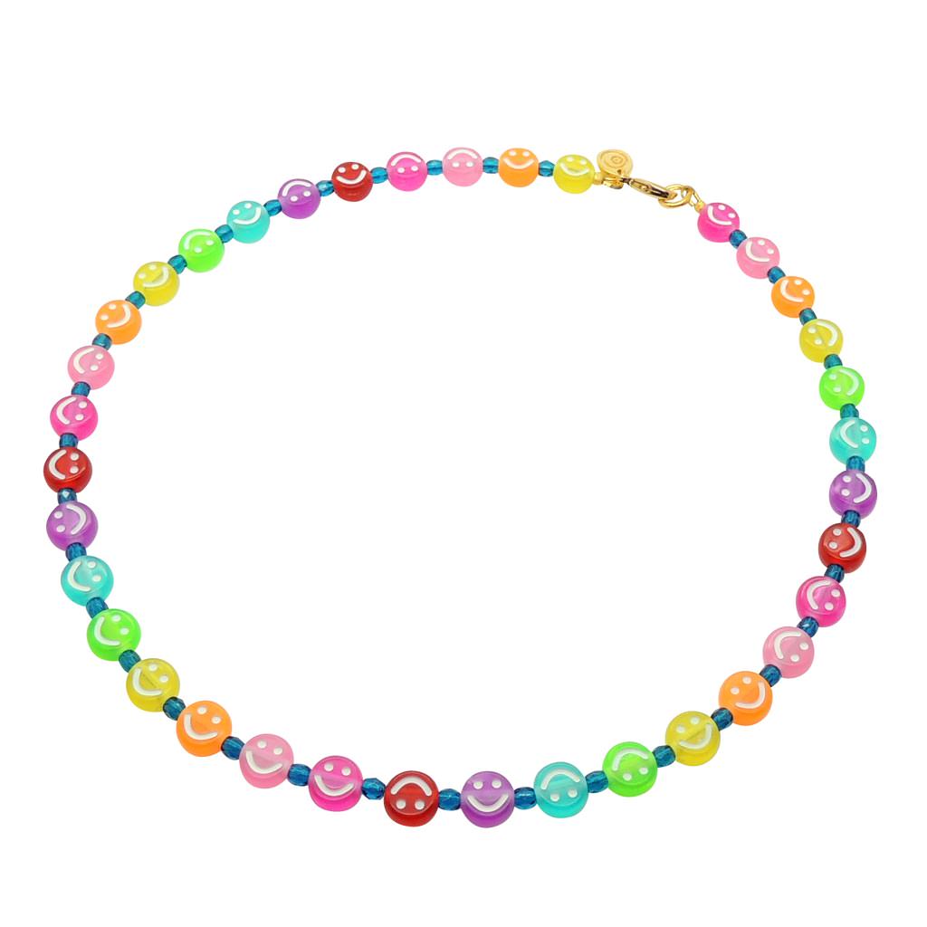 Dana Levy Maxi Ombre Rainbow Smiley Charm Faceted Glass Bead Necklace - Capri Blue