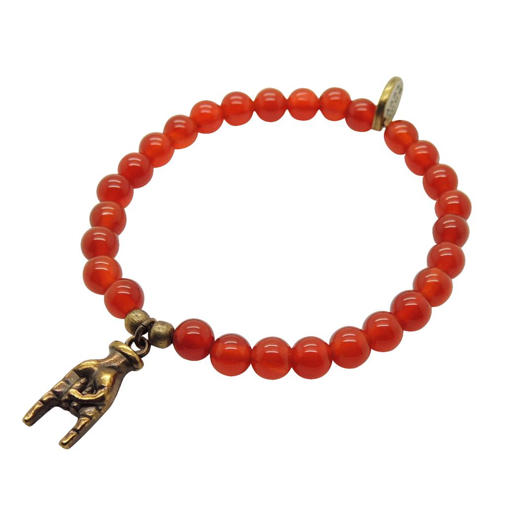 Dana Levy Mano Cornuto Hand Charm Gemstone Bead Bracelet - Antique Gold / Carnelian