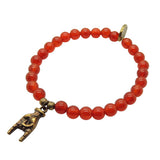 Dana Levy Men's Mano Cornuto Hand Charm Gemstone Bead Bracelet - Antique Gold / Carnelian