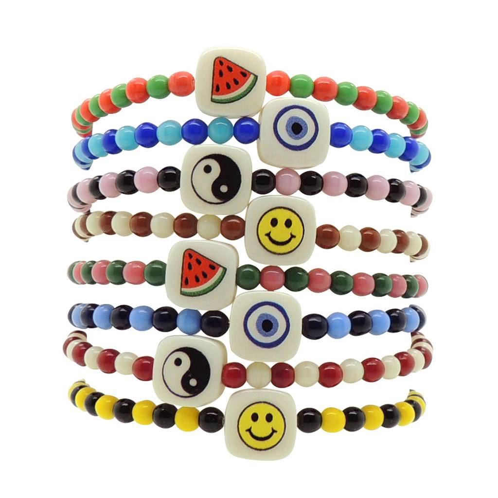 Dana Levy Watermelon Chiclet Charm Two Tone Glass Bead Bracelet - Symbol Mix Group Stack