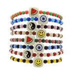 Dana Levy Yin Yang Chiclet Charm Two Tone Glass Bead Bracelets Duo - Symbol Mix Stack