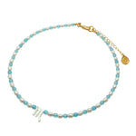 Dana Levy Mother of Pearl Shell Zodiac Symbol Freshwater Pearl Faceted Glass Crystal Bead Duo Choker - Scorpio Sky Blue 