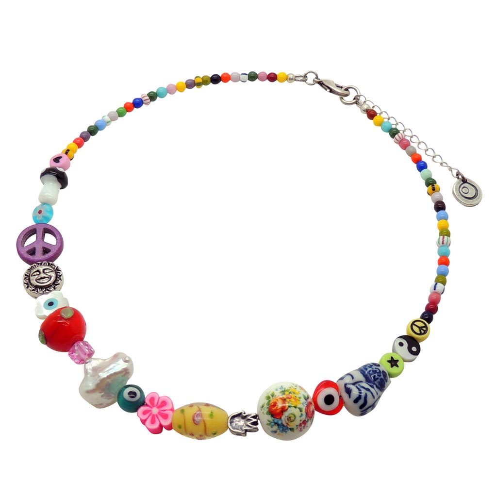 Dana Levy Mish Mash Lucky Charms Balagan Beaded Choker - Antique Silver Plate