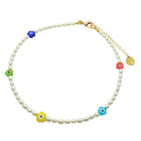 Dana Levy Multicolour Evil Eye Flower Charm Freshwater Pearl Choker - Gold Plate