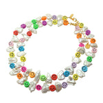 Dana Levy Multicolour Smiley Charm Freshwater Pearl Choker & Necklace Duo