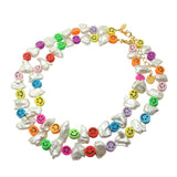 Dana Levy Multicolour Smiley Charm Freshwater Pearl Choker & Necklace Duo