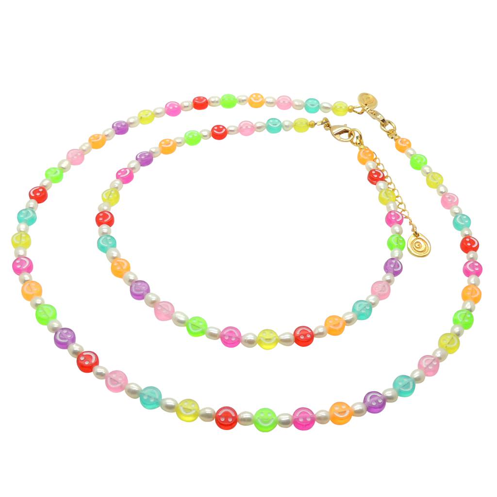 Dana Levy Multicolour Mini Smiley Charm Freshwater Pearl Choker - Choker and Necklace Duo
