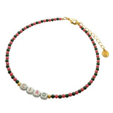 Dana Levy Enamel Personalised Name Two Tone Glass Bead Choker - Ciao White Enamel Dark Rose and Forest Green Glass Beads