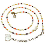 Dana Levy Freshwater Pearl Charm Multicolour Glass Crystal Bead Belly Chain Spiral - Antique Gold / Orange Red Spectrum