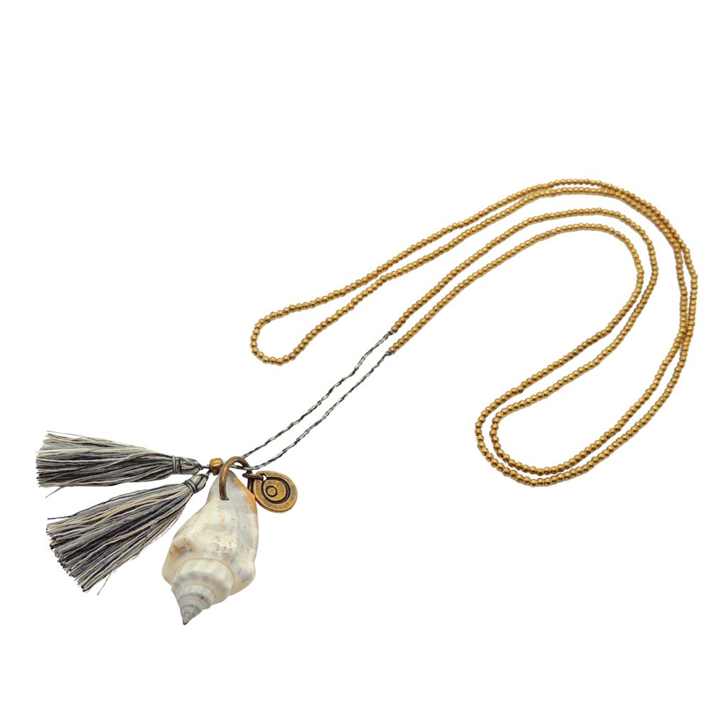 Dana Levy Conch Shell Beaded Tassel Duo Necklace - Grey Mix