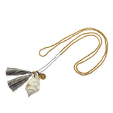 Dana Levy Conch Shell Beaded Tassel Duo Necklace - Grey Mix