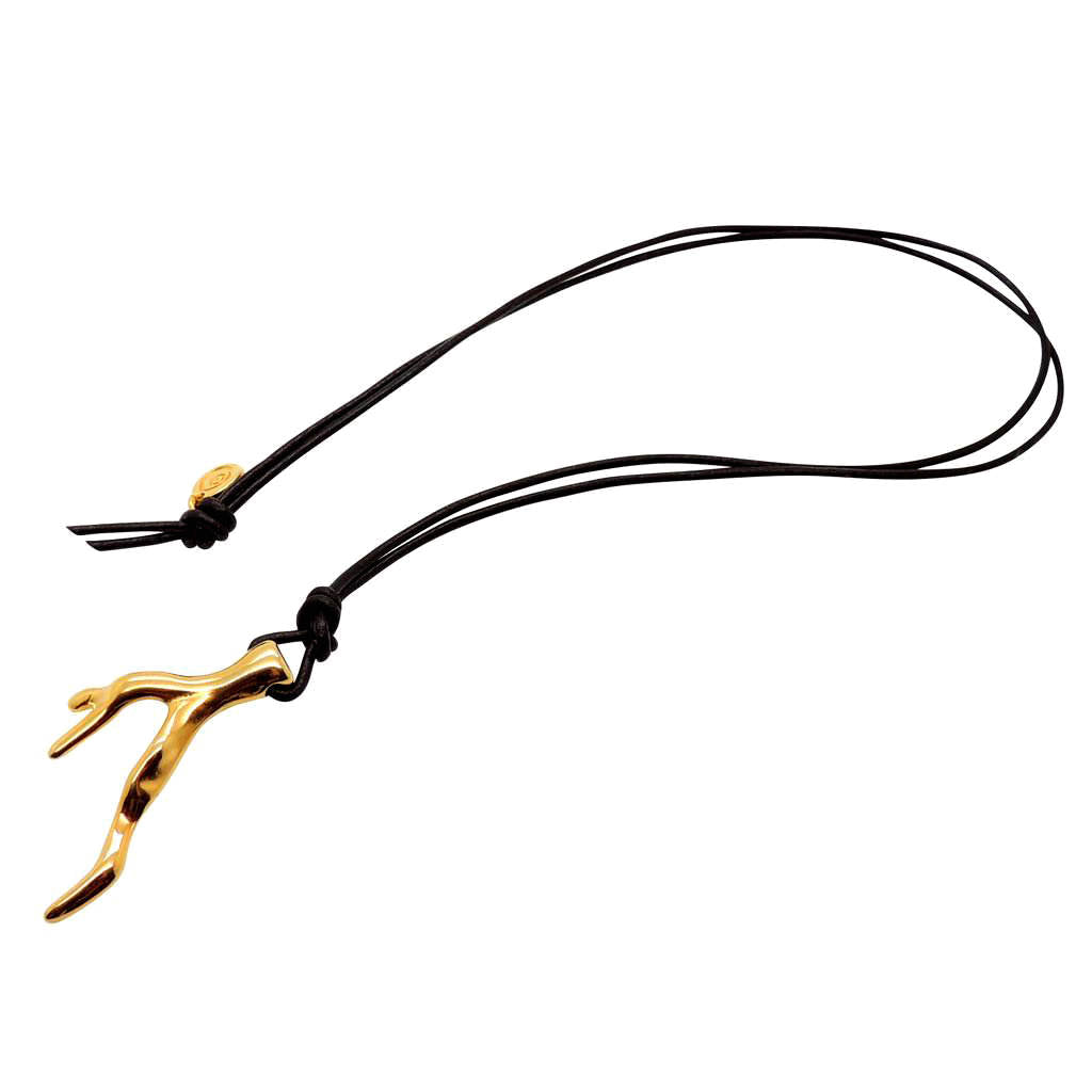 Dana Levy Coral Pendant Charm Leather Cord Necklace - Black Cord
