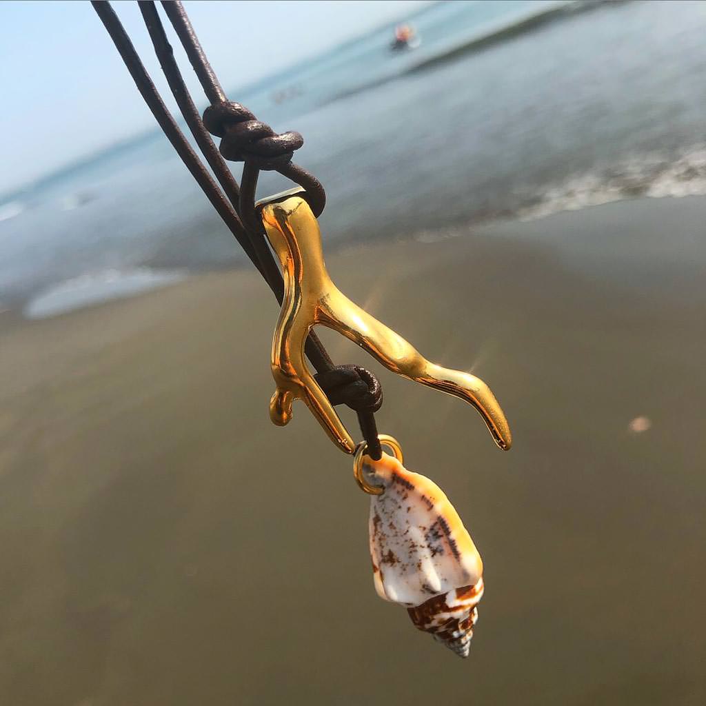 Dana Levy Conch Seashell Leather Cord Necklace - Coral Duo Necklaces Beach