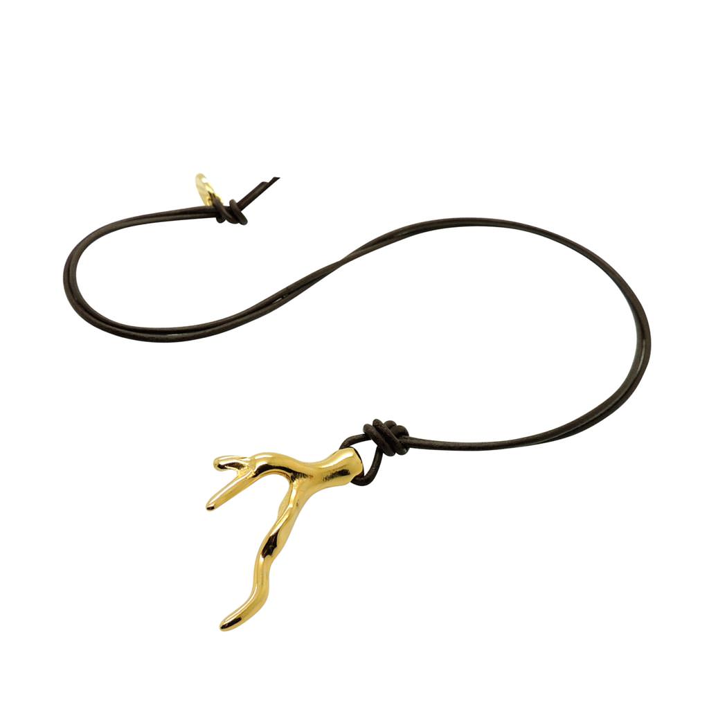 Dana Levy Coral Pendant Charm Leather Cord Necklace - Dark Brown Cord