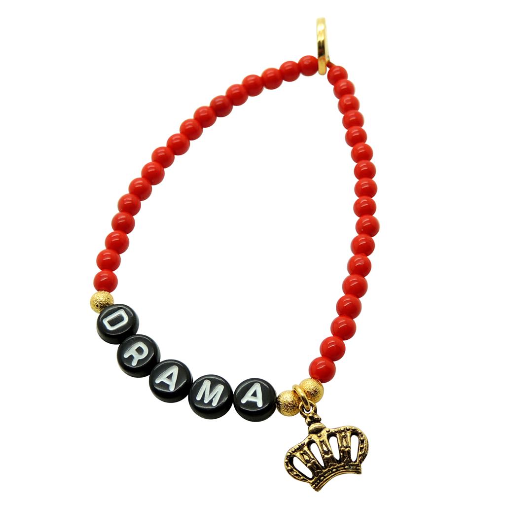 Dana Levy Drama Queen Alphabet Charm Glass Bead Bracelet - Antique Gold Red