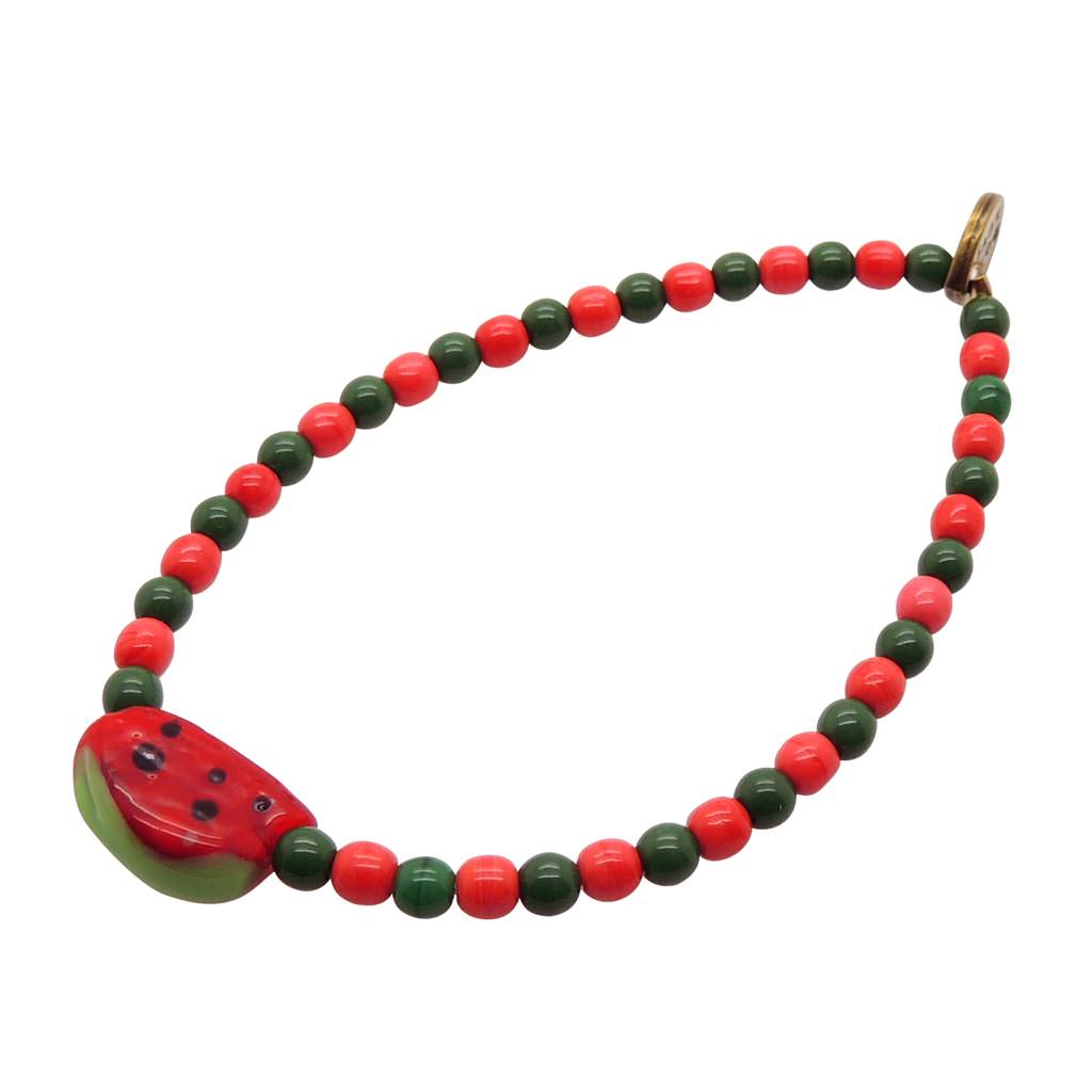 Dana Levy Watermelon Charm Two Tone Glass Bead Bracelet - Coral / Forest Green