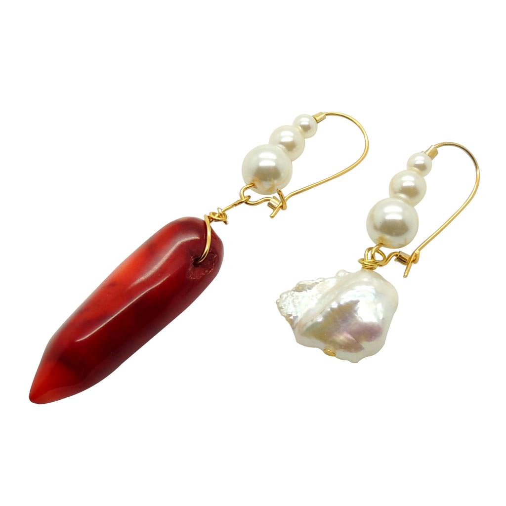Dana Levy Cornicello Pearl Charm Duo Hoop Earrings 