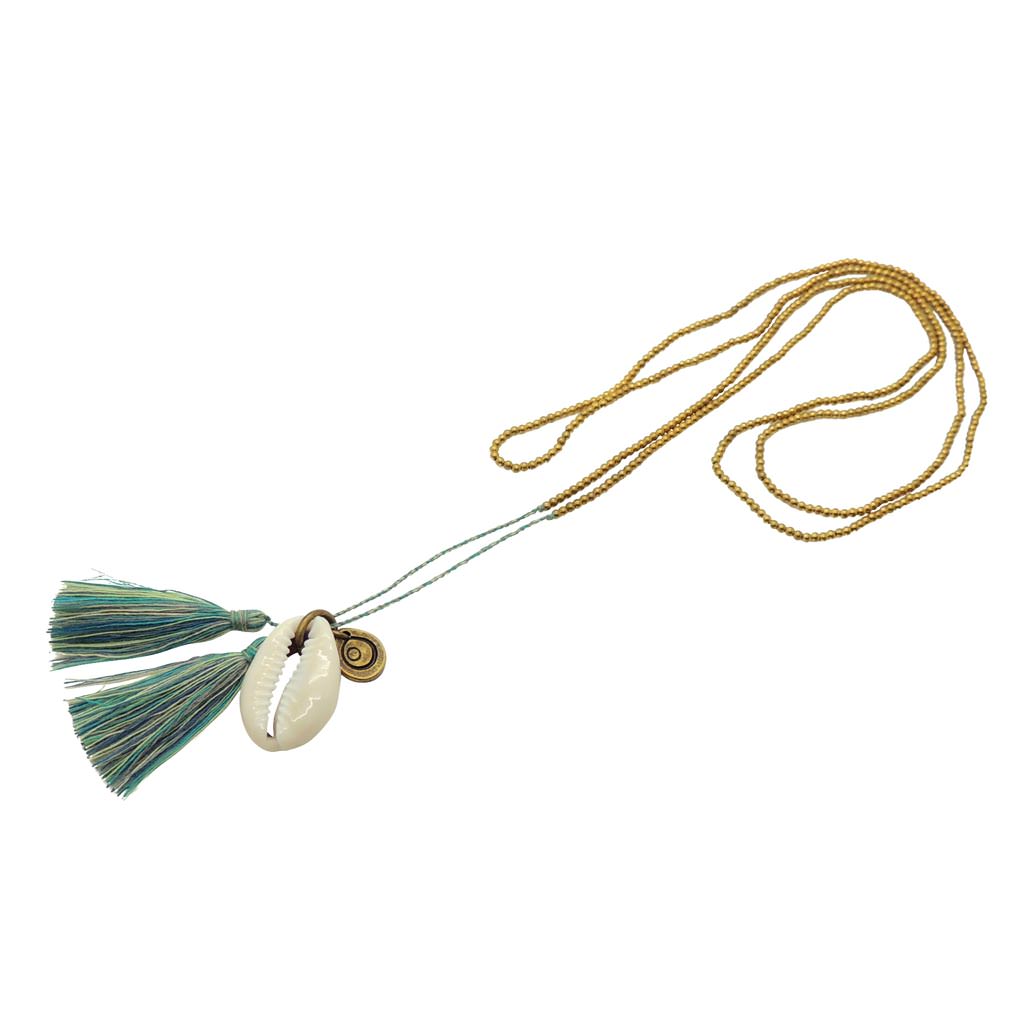 Dana Levy Cowrie Shell Beaded Tassel Duo Necklace - Blue Mix