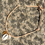 Dana Levy Midas Seashell Charm Trio Leather Cord Necklace - Natural Cord Sandstone