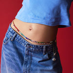 Dana Levy Freshwater Pearl Charm Rainbow Spectrum Glass Bead Belly Chain - Duo with Pearl Crystal