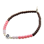 Dana Levy Initial Alphabet Letter Charm Glass Bead Bracelet - Letter D Lilac Pink Maroon