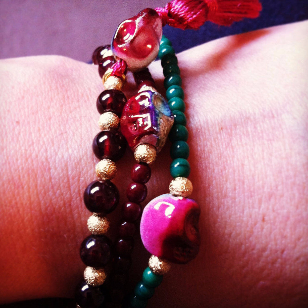  Dana Levy Mini Ceramic Skull Charm Glass Bead Bracelet - Mix on Wrist
