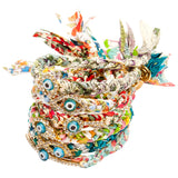 Dana Levy Diamante Lucky Charm Liberty Print Braid Bracelets Pile Group 