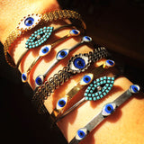Dana Levy Mother of Pearl Evil Eye Trio Bangle - Mix of Evil Eye Bangles and Cuffs on Wrist