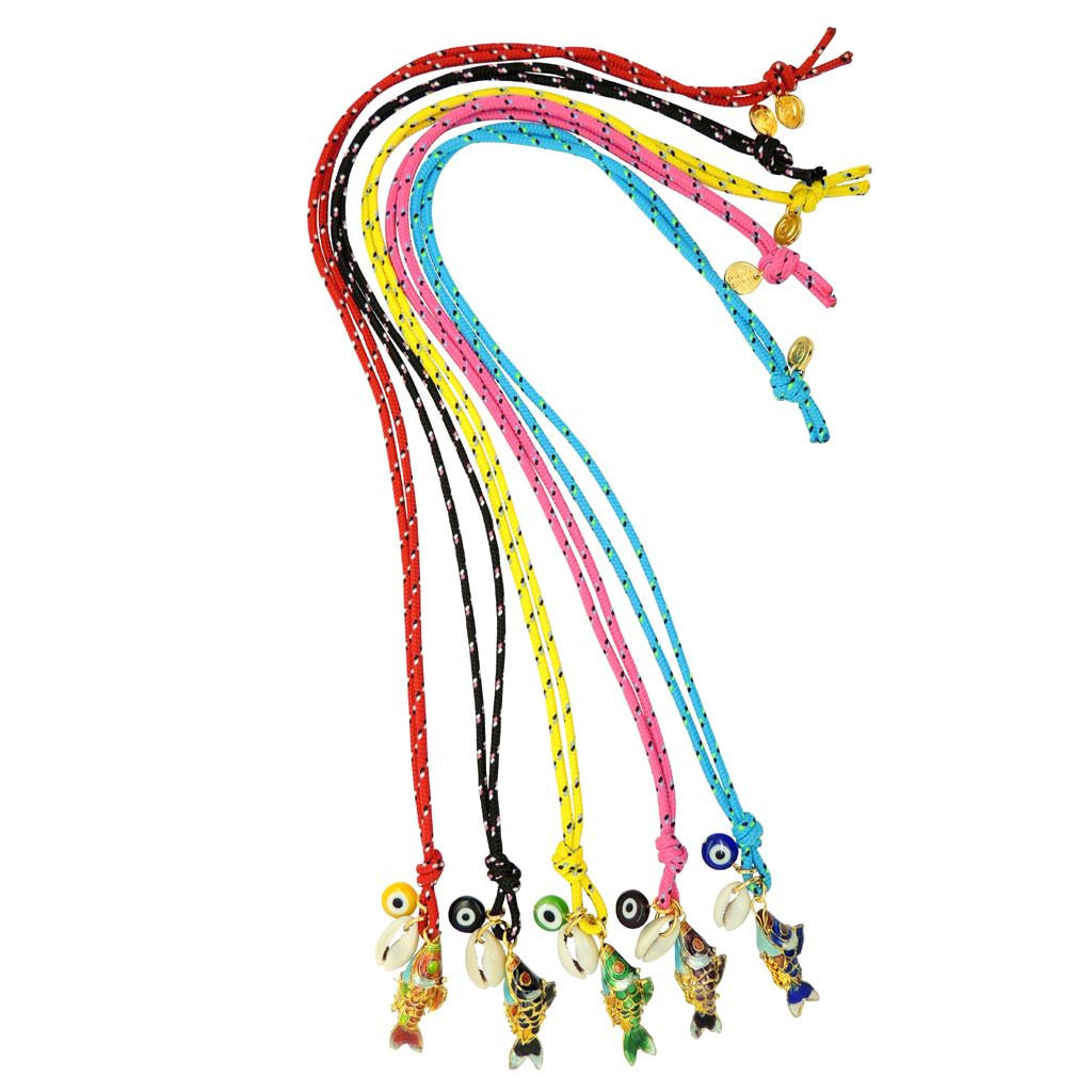 Dana Levy Limited Edition Cloisonné Fish Charm Trio Cord Necklaces Group