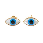 Dana Levy Limited Edition Mother of Pearl Evil Eye Charm Stud Earrings - Front