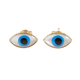 Dana Levy Limited Edition Mother of Pearl Evil Eye Charm Stud Earrings - Front