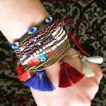 Dana Levy Lima Pompom Beaded Wrap Bracelet - Blue Maroon Arm Candy Mix 