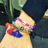 Dana Levy Multicolour Evil Eye Charm Stardust Cracked Agate Bracelet - Black Bracelet on Wrist with Friendship Bracelets