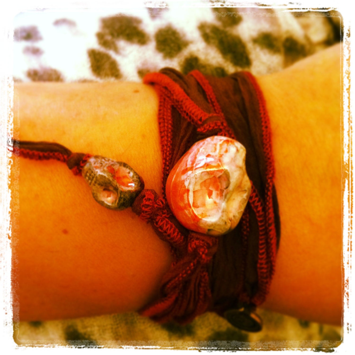 Dana Levy Men's Ceramic Skull Duo Chocolate Silk Wrap Bracelet