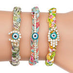 Dana Levy Diamante Horseshoe Lucky Charm Liberty Print Braid Bracelet on Wrist
